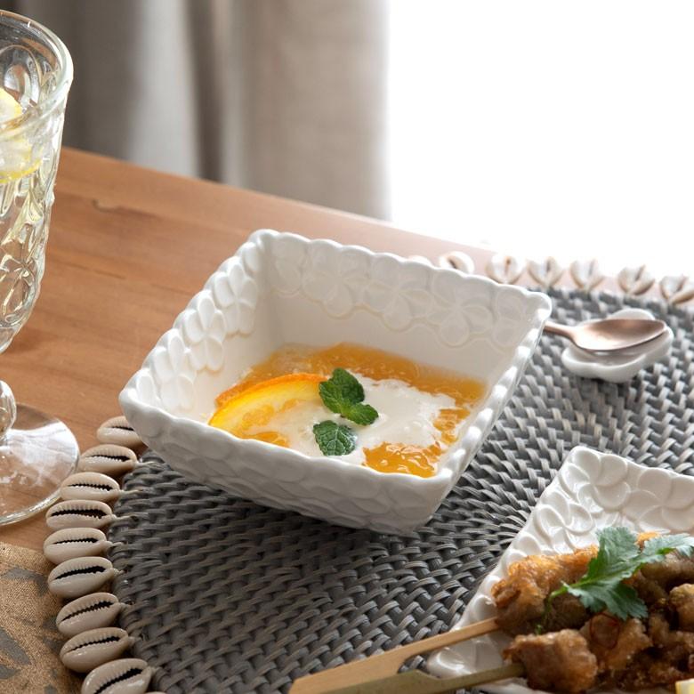 角鉢 角皿 陶器 正方形 約12cm角 ボウル 食器 和食器 プルメリア 煮物 デザート おしゃれ アジア雑貨 pl8-668 | ブランド登録なし | 15