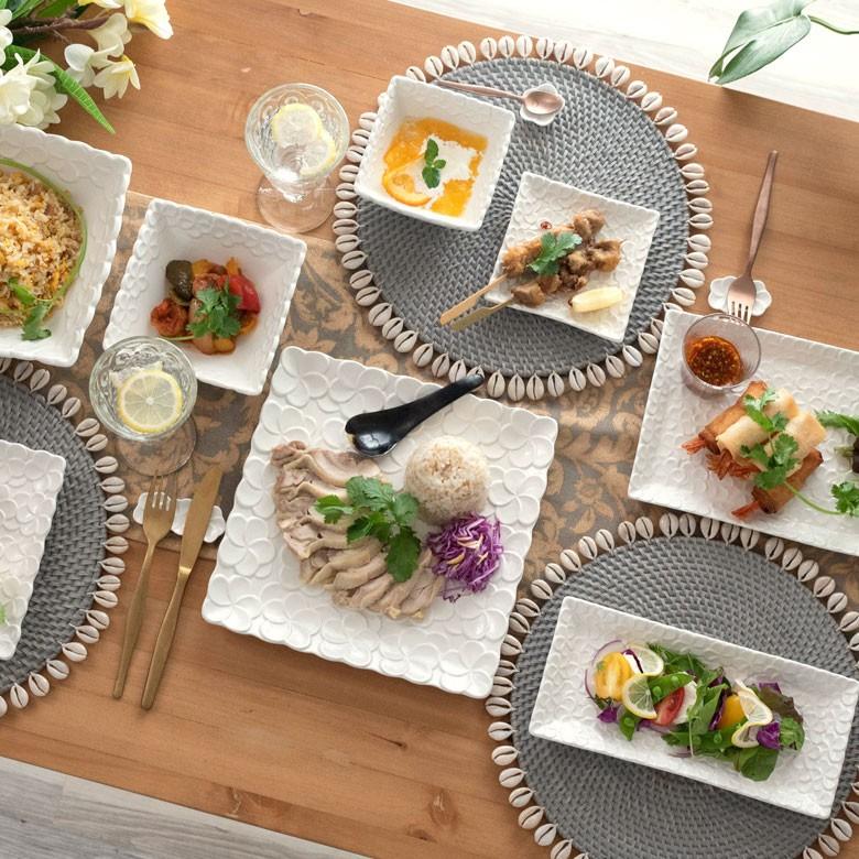 プレート 皿 大皿 食器 約25×25cm 正方形 陶器 プルメリア パーティー アジアン雑貨 pl9-668 | ブランド登録なし | 15