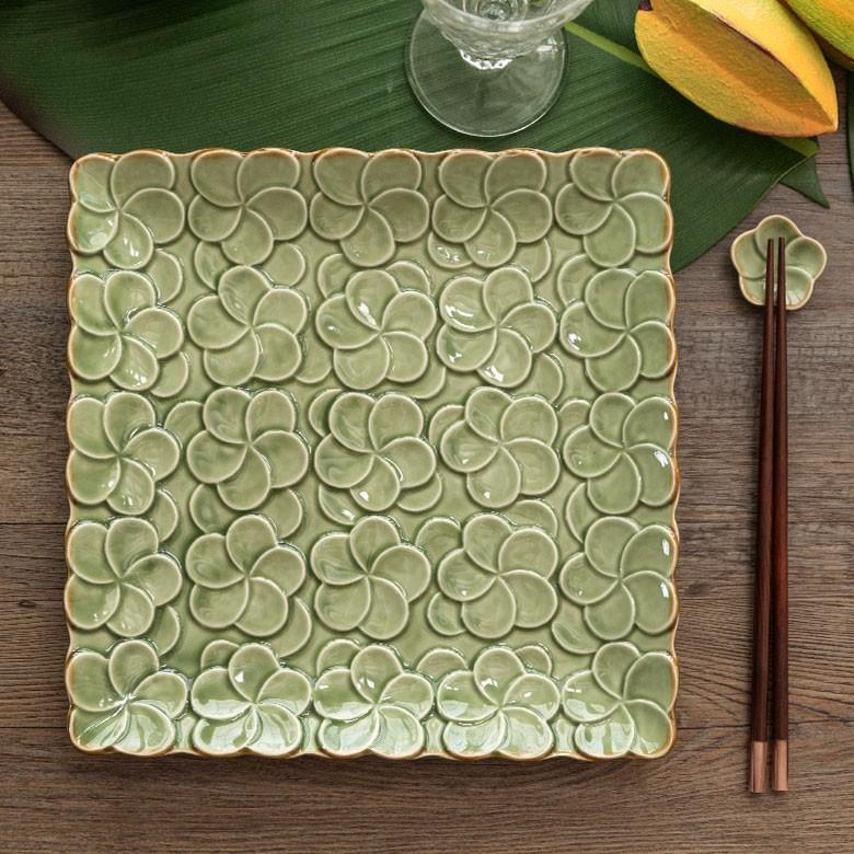 プレート 皿 大皿 食器 約25×25cm 正方形 陶器 プルメリア パーティー アジアン雑貨 pl9-668 | ブランド登録なし | 18