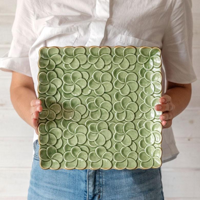 プレート 皿 大皿 食器 約25×25cm 正方形 陶器 プルメリア パーティー アジアン雑貨 pl9-668 | ブランド登録なし | 10