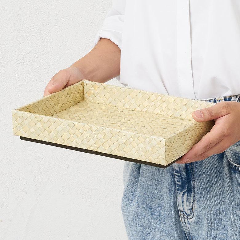 重ねて 使える パンダン製 収納 トレイ Mサイズ トレー かご 整理 小物 入れ カトラリー ケース おしゃれ インテリア ナチュラル 箸入れ ペン 書類 pt-1173 | ELEMENTS（インテリア） | 03
