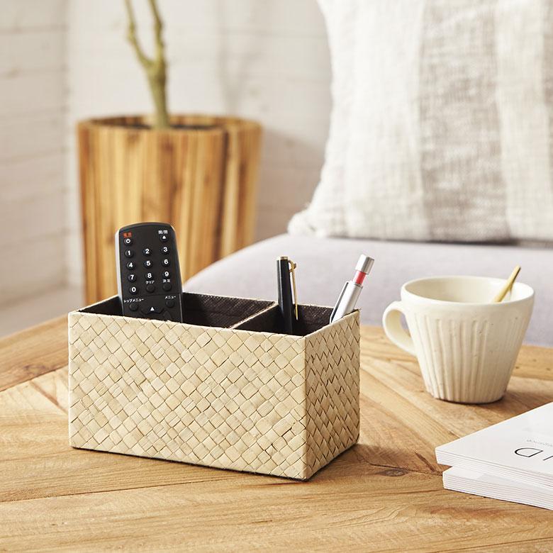 ペン立て マルチスタンドケース 小物収納 パンダン 約 W 18.5cm D 10cm H 10cm リモコン スタンド 立て 卓上収納 リビング収納 天然素材 長方形 仕切り s-1172 | ELEMENTS（インテリア） | 16