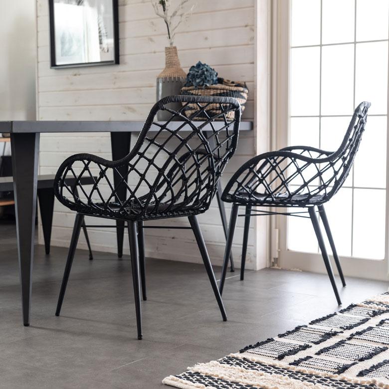 アームチェア 肘付き イス 2脚セット ラタン 籐 シンプル アイアン 一人掛け 背もたれ付き ブラック ベージュ アジアン家具 モダン set-13850-mt | ELEMENTS（インテリア） | 15