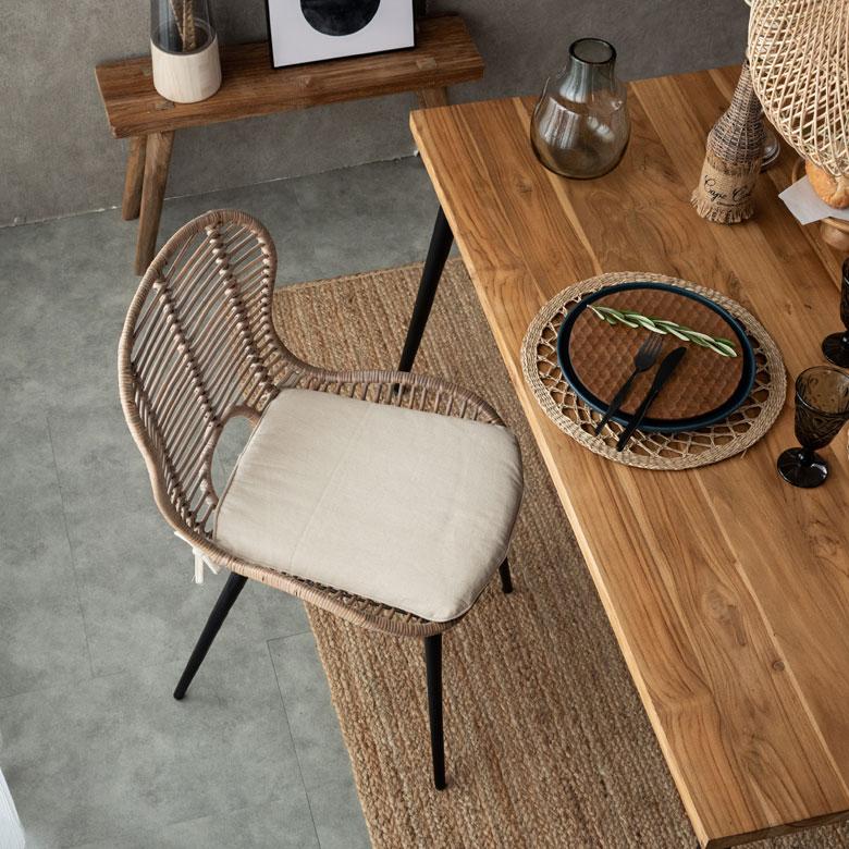 チェア イス ラタン 籐 2脚セット シンプル アイアン 一人掛け 肘なし 背もたれ付き 格子状 ブラック ベージュ アジアン家具 モダン set-13860-mt | ELEMENTS（インテリア） | 12