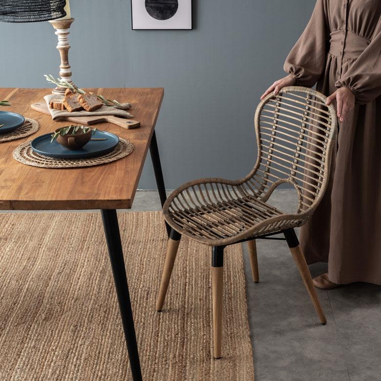 ELEMENTS（インテリア） チェア 肘なし イス 2脚セット ラタン