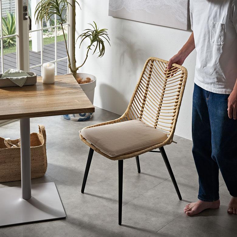 ラタン チェア 2脚 セット 籐 クッション 付き 座面高 40cm シェブロン ダイニング 椅子 食卓 リビング おしゃれ 北欧 雑貨 インテリア 西海岸 set-14013 | ELEMENTS（インテリア） | 13