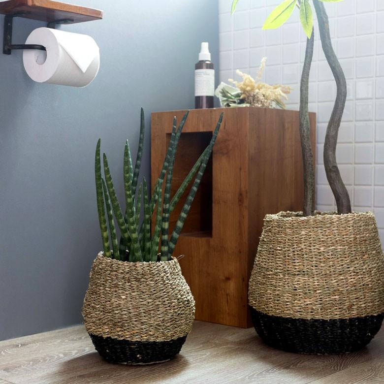 3個セット プランターカバー ゴミ箱 バスケット かご シーグラス S M L