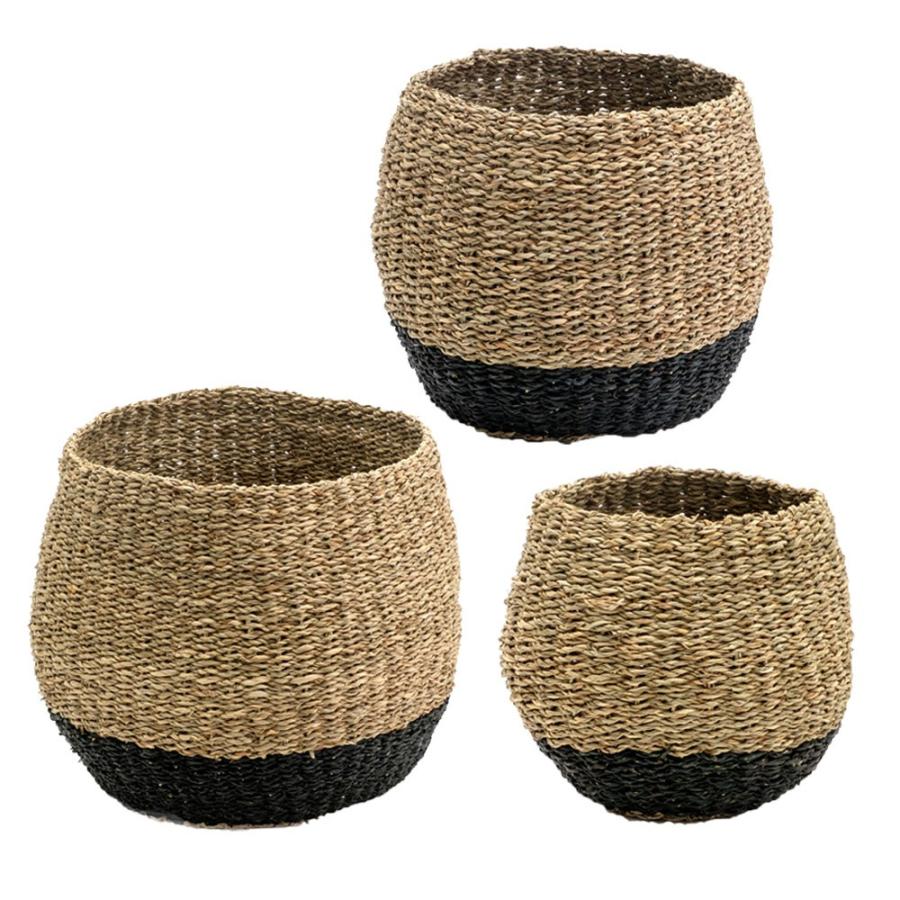 3個セット プランターカバー ゴミ箱 バスケット かご シーグラス S M L