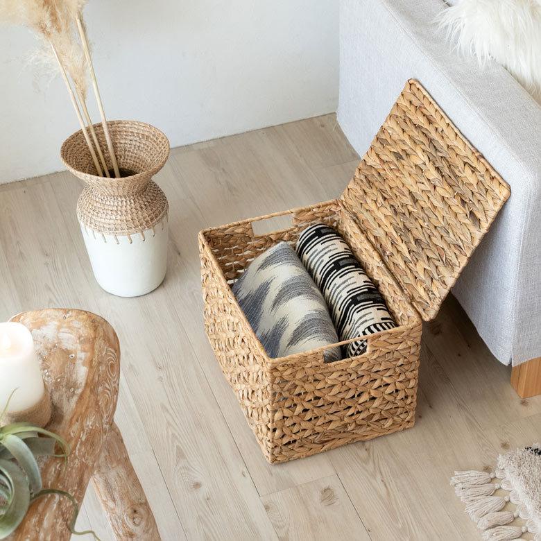 ELEMENTS かご バスケット ふた 付き 持ち手 ウォーターヒヤシンス 2個