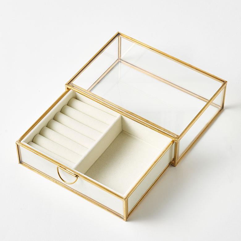 アクセサリー ケース ガラス 真鍮 引き出し ジュエリー ケース 収納 コスメ スタンド ブラシ 小物 ボックス アンティーク 雑貨 西海岸 インテリア set-67070 | ブランド登録なし | 13