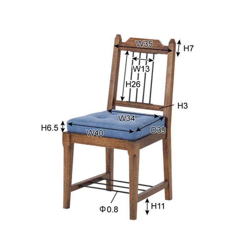 椅子 ダイニングチェア 天然木製 デニム生地 2脚セット 座面高46cm おしゃれ カフェチェアー 背もたれ付き 足荷物置き 食卓いす イス set-91196｜elements｜18