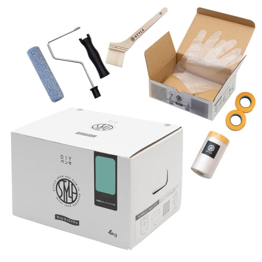 壁紙 ペンキ 室内 天井 水性塗料 ツールセット 4kg 約28平米 クールカラー 塗り替え 壁 DIY 簡単 マット 部屋 店舗 おしゃれ 模様替え 屋内 STYLE DIY set-97103 | ELEMENTS（インテリア） | 39