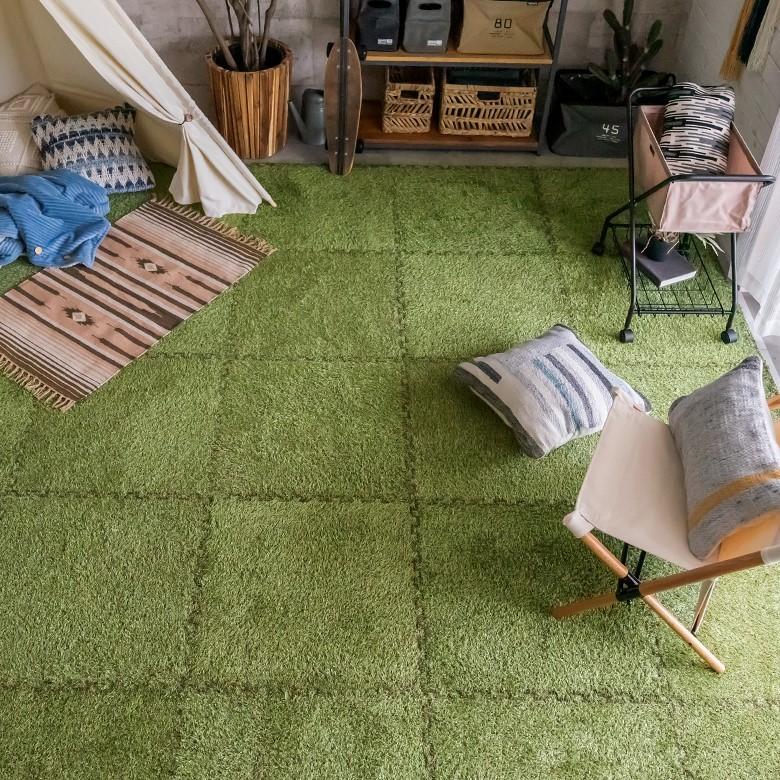 ジョイント マット 芝生 風 人工芝 EVA グリーン 18枚 大判 フロア ホット カーペット 対応 おしゃれ ナチュラル 防音 衝撃吸収 インテリア 北欧 set-99098 | ELEMENTS（インテリア） | 06