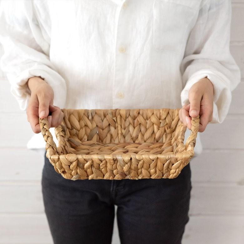 バスケット かごバスケット 収納かご 小物入れ 卓上収納 かご カゴ バスケット収納 持ち手付き 籠 トレー型 浅型 Sサイズ ウォーターヒヤシンス製 va51142 | ELEMENTS（インテリア） | 01