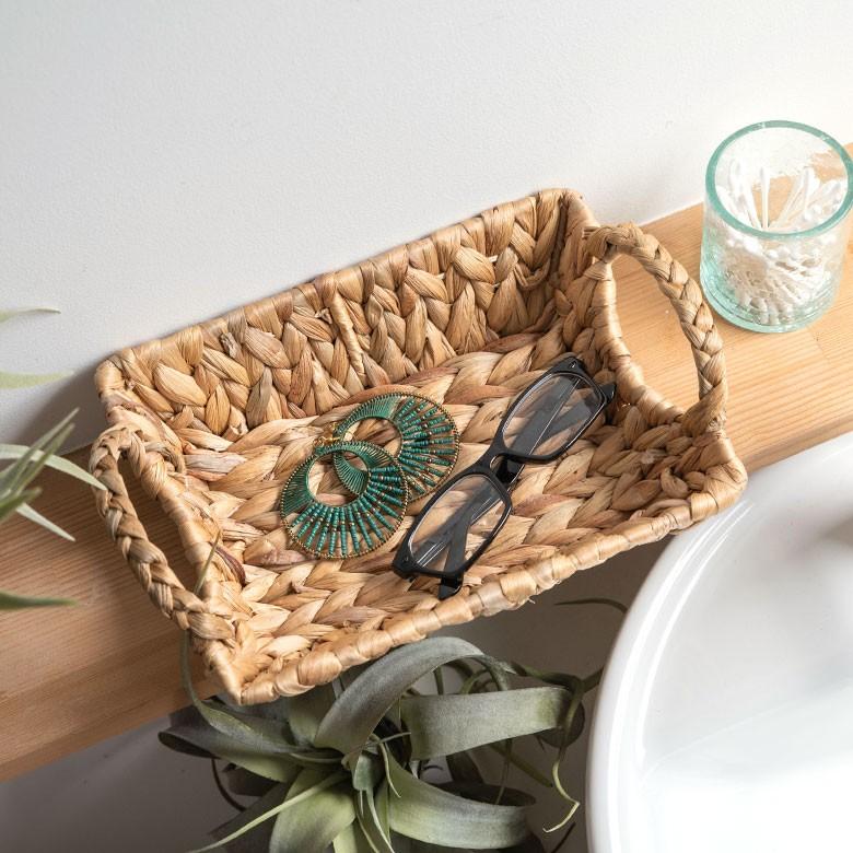 バスケット かごバスケット 収納かご 小物入れ 卓上収納 かご カゴ バスケット収納 持ち手付き 籠 トレー型 浅型 Sサイズ ウォーターヒヤシンス製 va51142 | ELEMENTS（インテリア） | 13