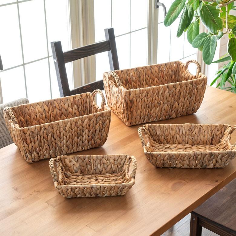 バスケット かごバスケット 収納かご 小物入れ 卓上収納 かご カゴ バスケット収納 持ち手付き 籠 トレー型 浅型 Sサイズ ウォーターヒヤシンス製 va51142 | ELEMENTS（インテリア） | 14