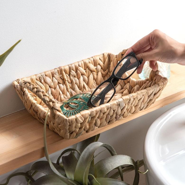 バスケット かごバスケット 収納かご 小物入れ 卓上収納 かご カゴ バスケット収納 持ち手付き 籠 トレー型 浅型 Sサイズ ウォーターヒヤシンス製 va51142 | ELEMENTS（インテリア） | 03
