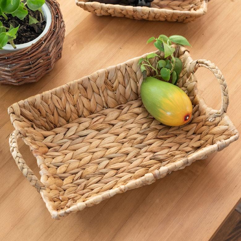 トレイ バスケット かごバスケット 収納かご 卓上収納 持ち手付き かご 籠 カゴ バスケット収納 トレー型 浅型 Lサイズ ウォーターヒヤシンス製 va51143 | ELEMENTS（インテリア） | 04