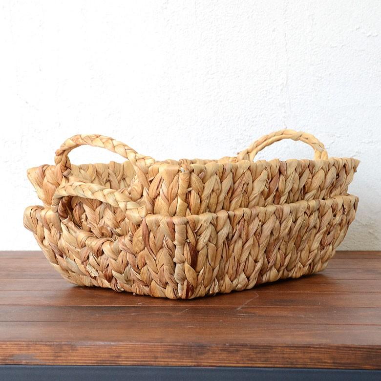 トレイ バスケット かごバスケット 収納かご 卓上収納 持ち手付き かご 籠 カゴ バスケット収納 トレー型 浅型 Lサイズ ウォーターヒヤシンス製 va51143 | ELEMENTS（インテリア） | 07