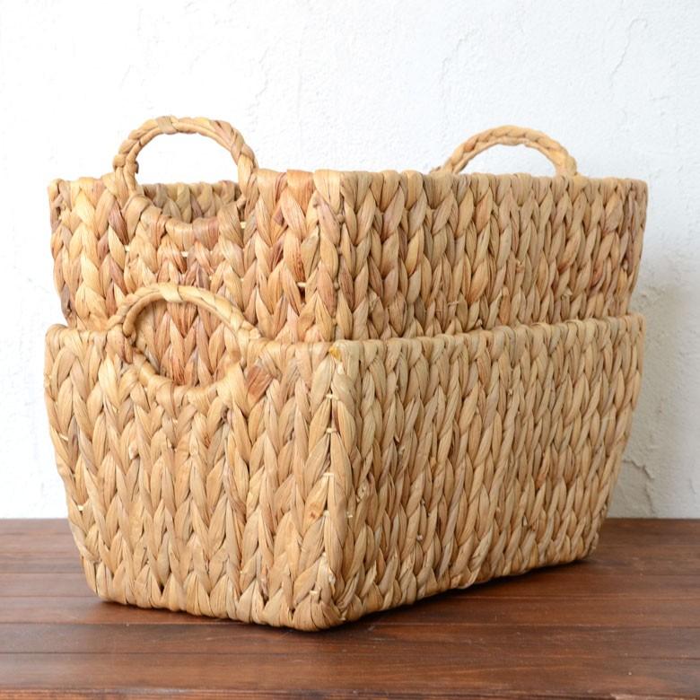 かごバスケット バスケット 収納かご 収納 持ち手付き かご 籠 カゴ バスケット収納 スクエア型 深型 Lサイズ ウォーターヒヤシンス製 va51145 | ELEMENTS（インテリア） | 07