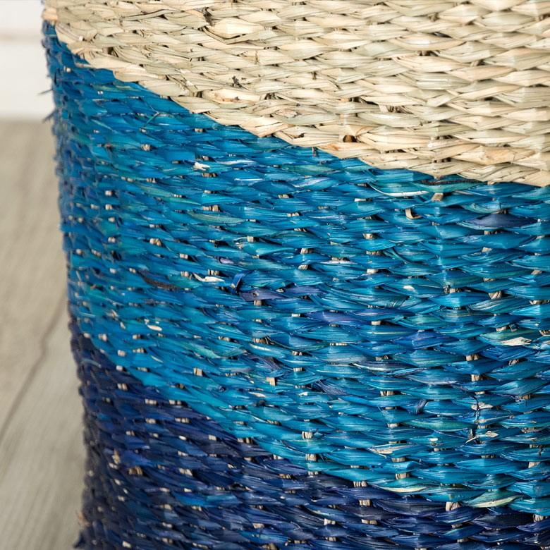 バスケット かご 収納 ハンドル付き シーグラス製 天然水草 ブルー 青 収納 Lサイズ 西海岸 ピクニック マリン ビーチ 取っ手 アジア工房 vk51203 | ELEMENTS（インテリア） | 01