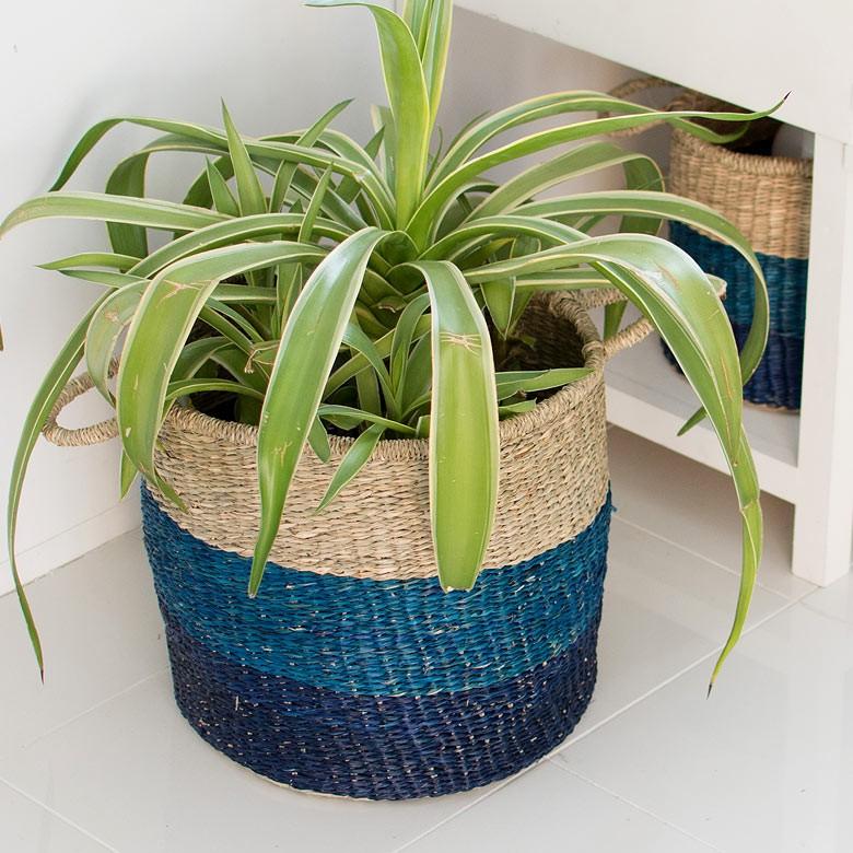 バスケット かご 収納 ハンドル付き シーグラス製 天然水草 ブルー 青 収納 Lサイズ 西海岸 ピクニック マリン ビーチ 取っ手 アジア工房 vk51203 | ELEMENTS（インテリア） | 04