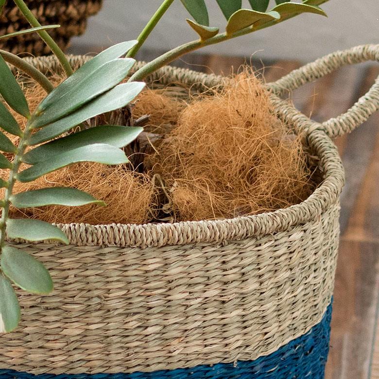 バスケット かご 収納 ハンドル付き シーグラス製 天然水草 ブルー 青 収納 Lサイズ 西海岸 ピクニック マリン ビーチ 取っ手 アジア工房 vk51203 | ELEMENTS（インテリア） | 08