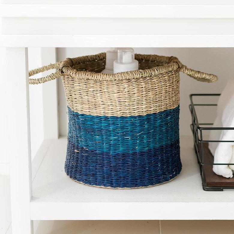 バスケット かご 収納 ハンドル付き シーグラス製 Sサイズ ブルー ナチュラル アジア工房 vk51205 | ELEMENTS（インテリア）