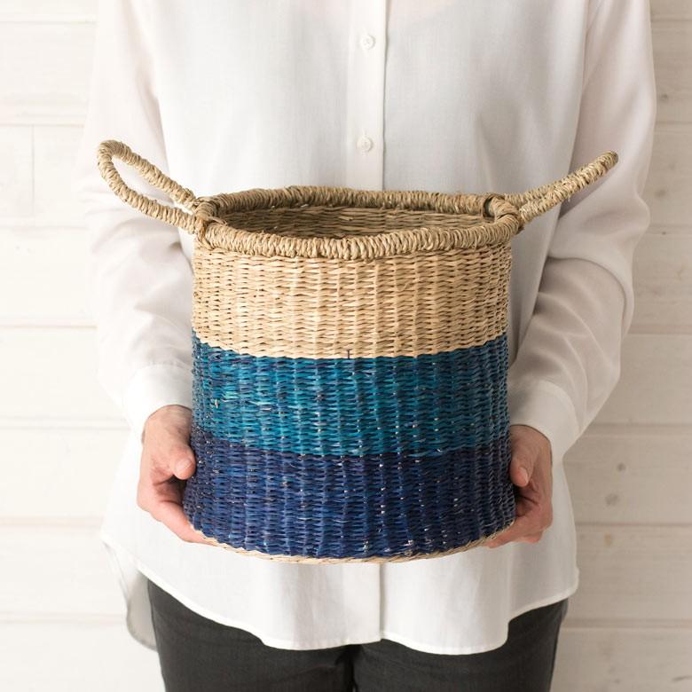 バスケット かご 収納 ハンドル付き シーグラス製 Sサイズ ブルー ナチュラル アジア工房 vk51205 | ELEMENTS（インテリア） | 02