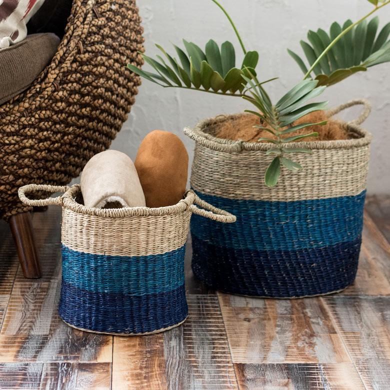 バスケット かご 収納 ハンドル付き シーグラス製 Sサイズ ブルー ナチュラル アジア工房 vk51205 | ELEMENTS（インテリア） | 04
