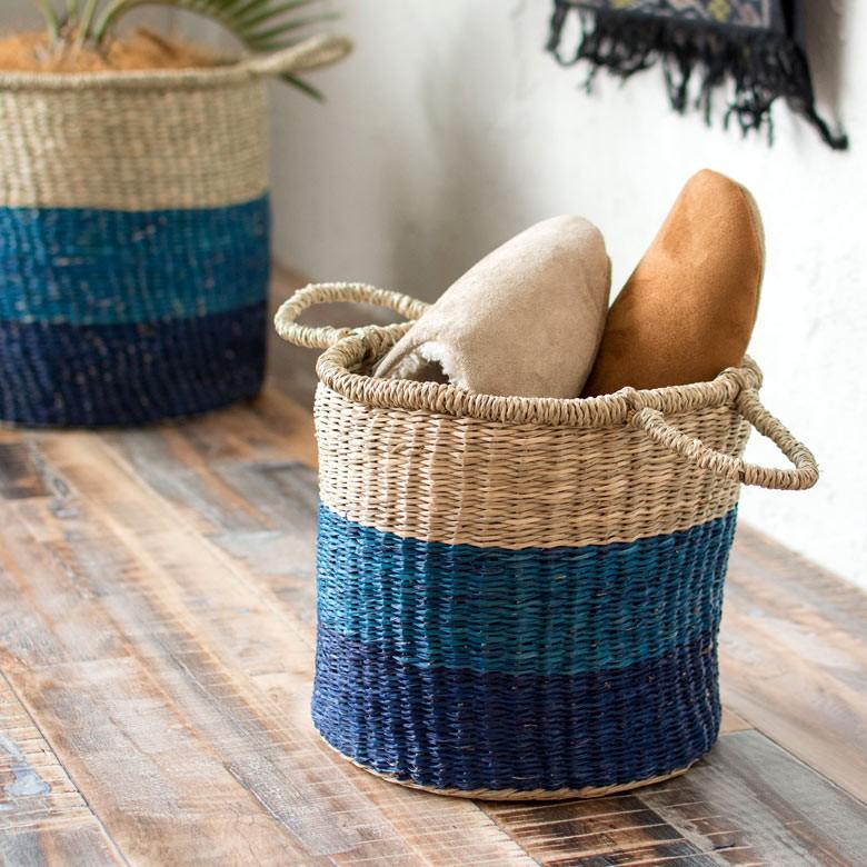 バスケット かご 収納 ハンドル付き シーグラス製 Sサイズ ブルー ナチュラル アジア工房 vk51205 | ELEMENTS（インテリア） | 07