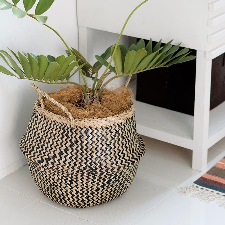 バスケット かご 収納 ハンドル付き ブラック シーグラス製 2way 天然水草 紺 収納 西海岸 ピクニック マリン ビーチ 取っ手 アジア工房 vk51211 | ELEMENTS（インテリア） | 02