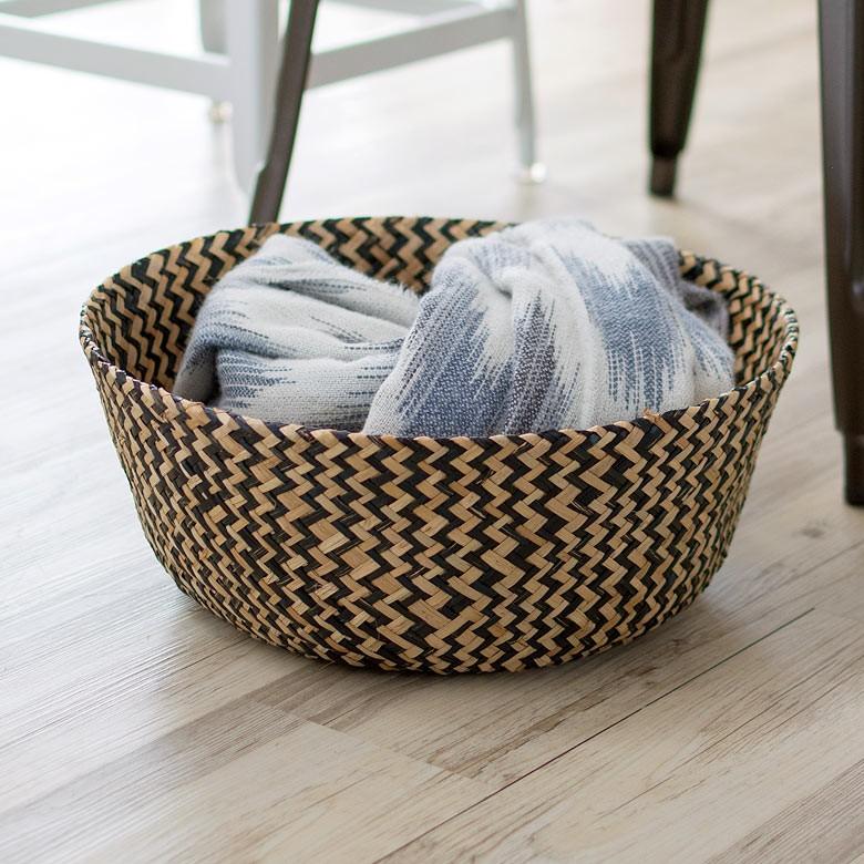 バスケット かご 収納 ハンドル付き ブラック シーグラス製 2way 天然水草 紺 収納 西海岸 ピクニック マリン ビーチ 取っ手 アジア工房 vk51211 | ELEMENTS（インテリア） | 03