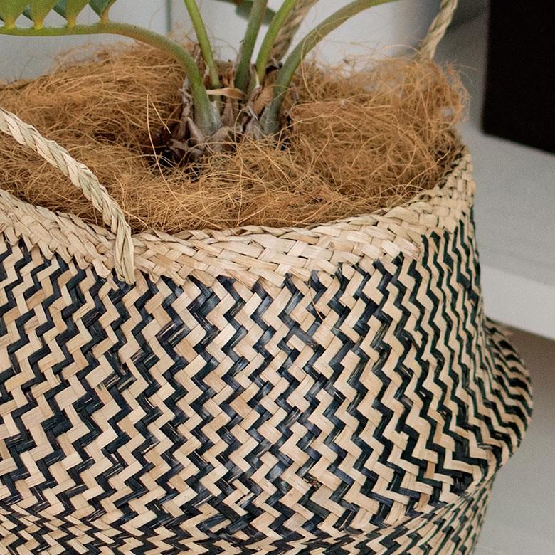 バスケット かご 収納 ハンドル付き ブラック シーグラス製 2way 天然水草 紺 収納 西海岸 ピクニック マリン ビーチ 取っ手 アジア工房 vk51211 | ELEMENTS（インテリア） | 07