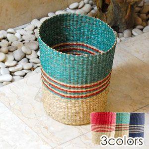 シーグラスで編まれたボーダー柄のアジアンごみ箱 3色展開 vn5056 | ブランド登録なし