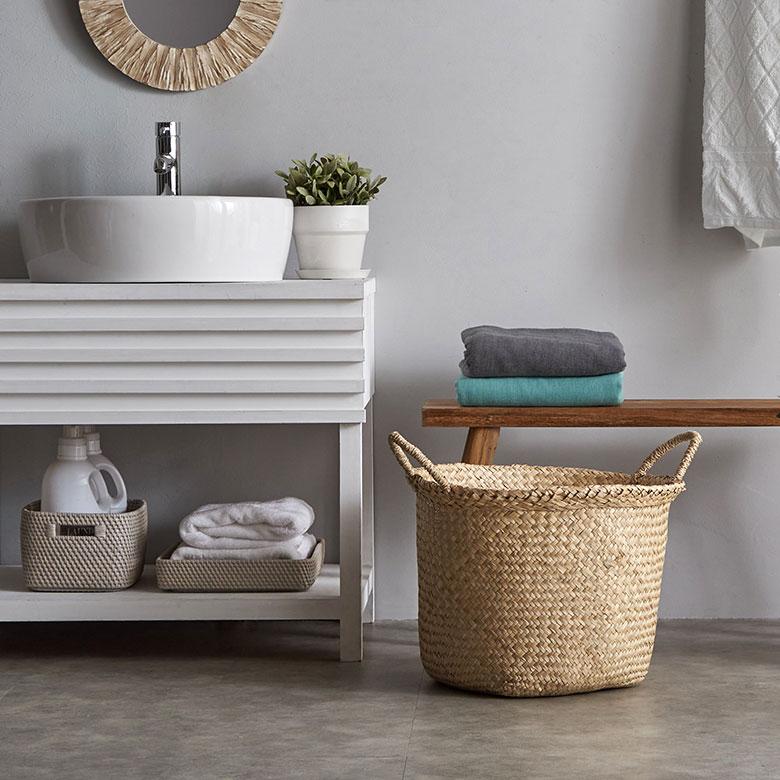 バスケット かご 安い 収納 おしゃれ ハンドル付き かごバスケット 取っ手 収納バスケット カゴ 籠 かごバッグ シーグラス 天然素材 アジア工房 vn50562 | ELEMENTS（インテリア） | 12