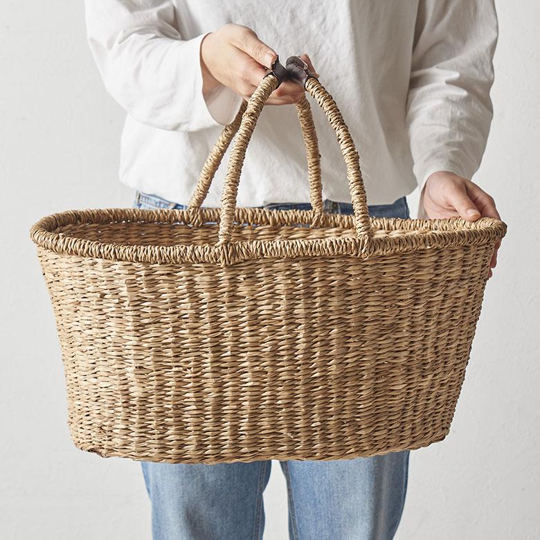 かご バスケット 収納 ハンドル付き おしゃれ 安い 脱衣所 スリッパスタンド 衣類入れ ピクニック レジャー オーバル型 アジア工房 vn50563 | ELEMENTS（インテリア） | 14