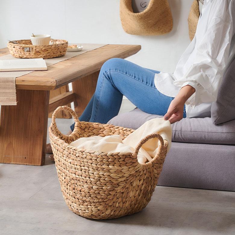 バスケット かご 収納 取っ手付き おしゃれ ブランケット 衣類入れ カゴ 籠 ランドリーバスケット ナチュラル ウォーターヒヤシンス 編み アジア工房 vn50564 | ELEMENTS（インテリア） | 02