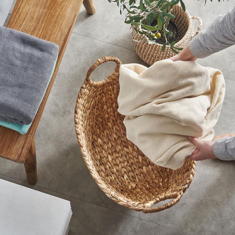 バスケット かご 収納 取っ手付き おしゃれ ブランケット 衣類入れ カゴ 籠 ランドリーバスケット ナチュラル ウォーターヒヤシンス 編み アジア工房 vn50564 | ELEMENTS（インテリア） | 08