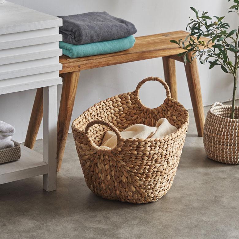 バスケット かご 収納 取っ手付き おしゃれ ブランケット 衣類入れ カゴ 籠 ランドリーバスケット ナチュラル ウォーターヒヤシンス 編み アジア工房 vn50564 | ELEMENTS（インテリア） | 09