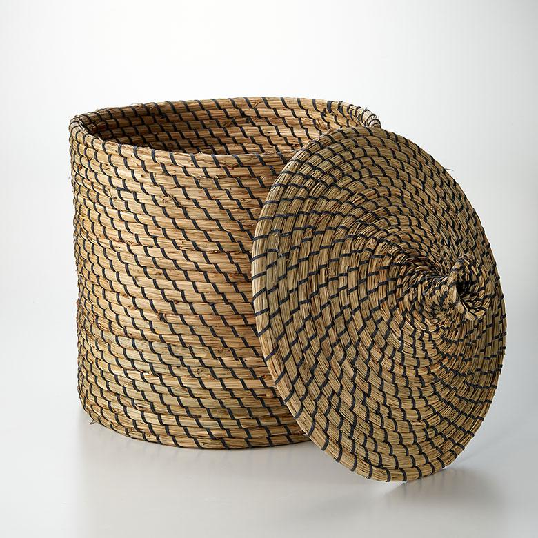 ELEMENTS バスケット ふた 付き かご ポット シーグラス 約W 35cm D