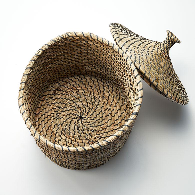 ELEMENTS バスケット ふた 付き かご ポット シーグラス 約W 35cm D