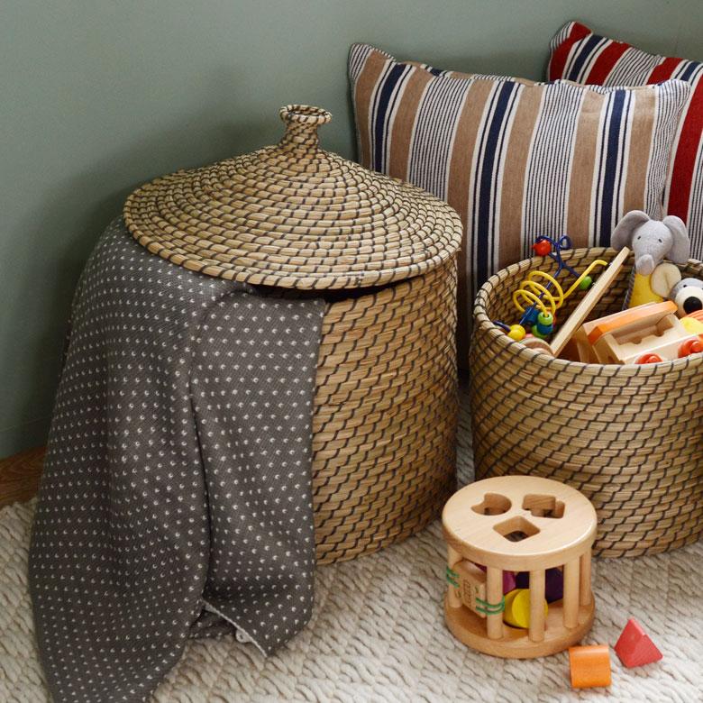 ELEMENTS バスケット ふた 付き かご ポット シーグラス 約W 35cm D