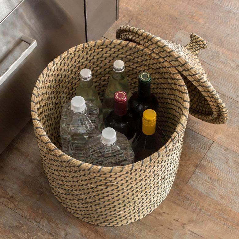 ELEMENTS バスケット ふた 付き かご ポット シーグラス 約W 35cm D