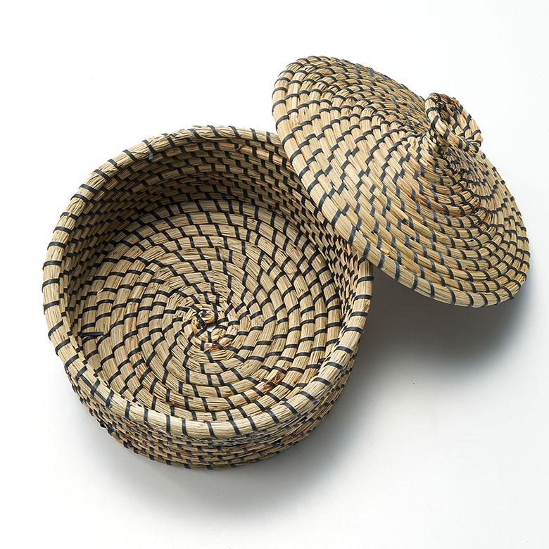 ELEMENTS バスケット ふた 付き かご ポット シーグラス 約W 25cm D