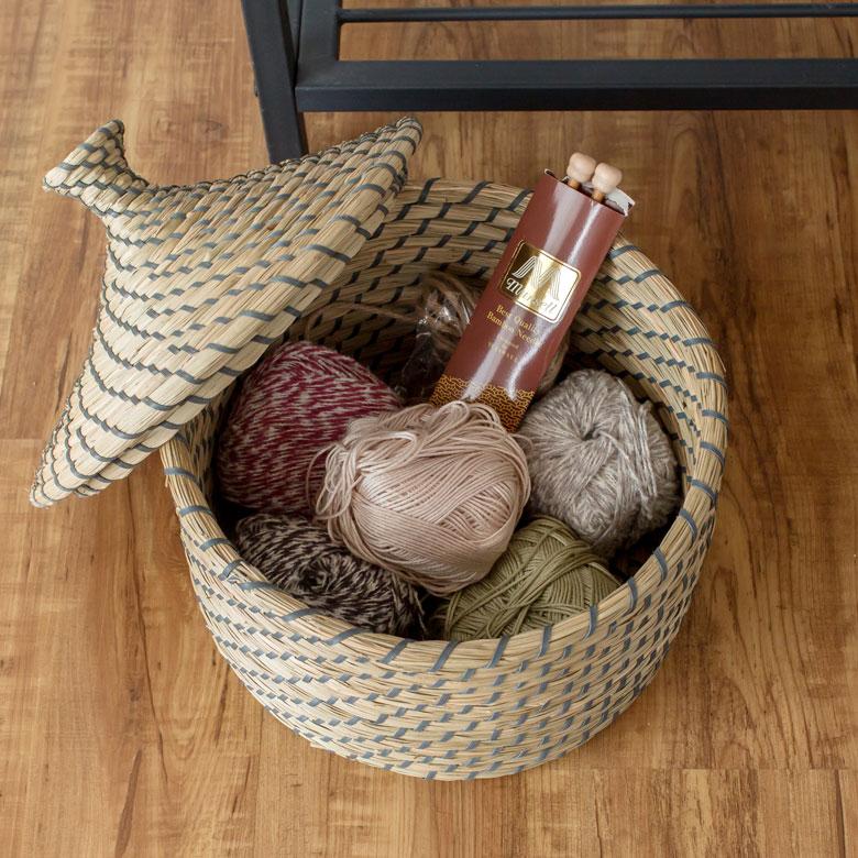 ELEMENTS バスケット ふた 付き かご ポット シーグラス 約W 25cm D