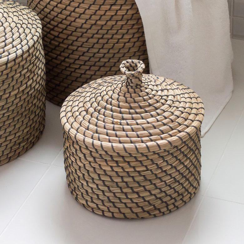 ELEMENTS バスケット ふた 付き かご ポット シーグラス 約W 25cm D