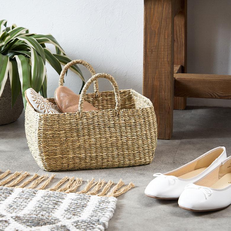 バスケット かご トートバッグ 収納 おしゃれ かごバスケット 取っ手 持ち手 ブラウン ベージュ トートバスケット カゴ 籠 自然 かごバッグ vn50576 | ELEMENTS（インテリア） | 11