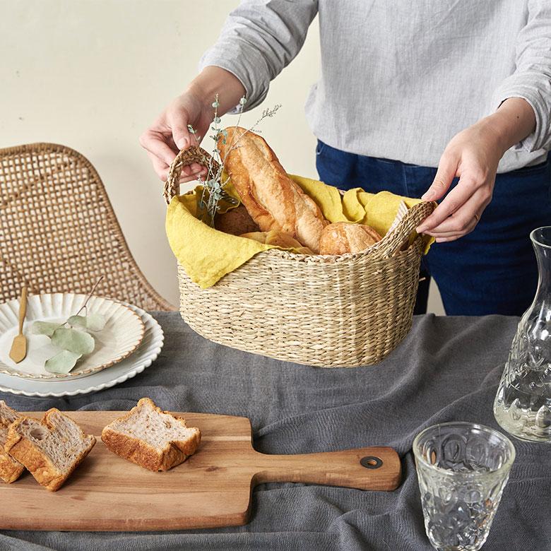 持ち手付き　大きなバスケット　買物　収穫　おでかけ　ピクニック　インテリア 収納もできるピクニックバスケット大小2個セット（その他