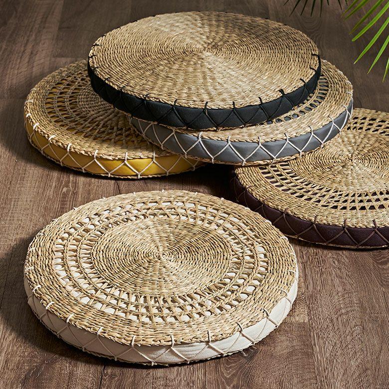 アジアン座布団 シーグラス製 透かし編み 円形 座布団 2色展開 アジア工房 vn5098 | ブランド登録なし